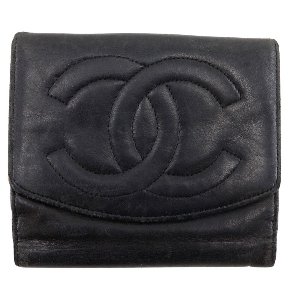 Chanel CC Logo Lambskin Black Bifold Wallet