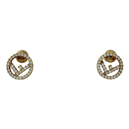 Fendi F's Rhinestone Earrings Logo Gold Plated