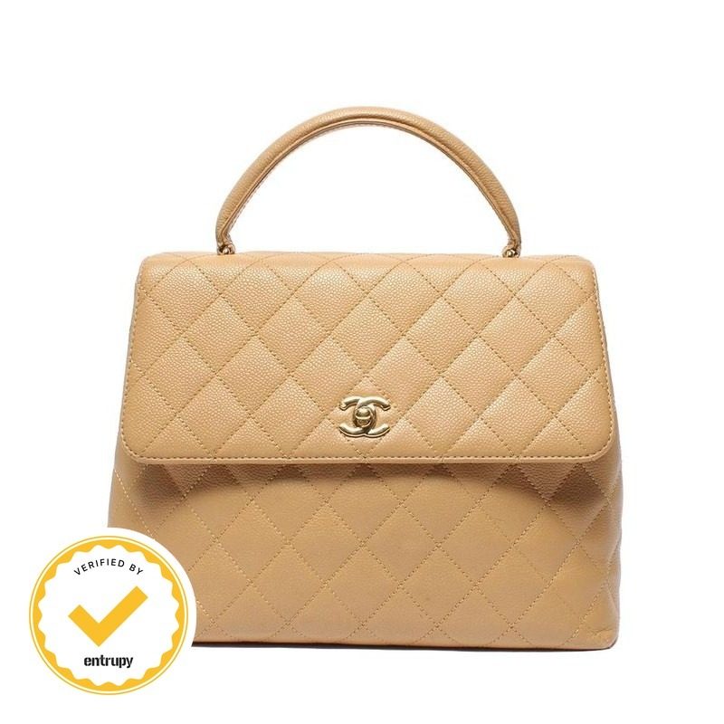 Chanel Handbag Gold Caviar Leather Quilted Top Handle