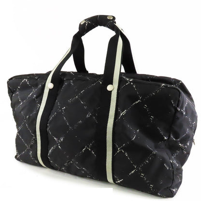 Chanel Vintage Travel Line Boston Bag Black White Silver Nylon 2-Way — view 2