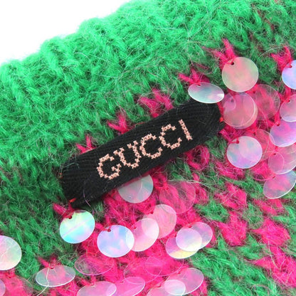 Gucci Sequin Cropped Length Mohair Blend Long Sleeve Knit Sweater Green Pink XS — view 5