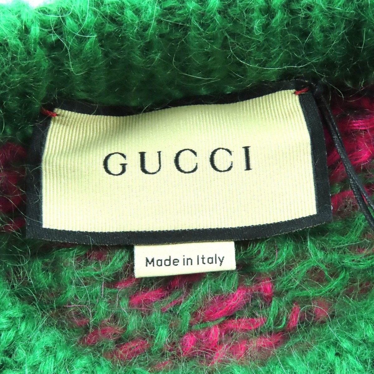 Gucci Sequin Cropped Length Mohair Blend Long Sleeve Knit Sweater Green Pink XS — view 6