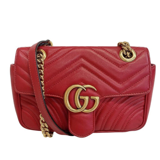 Gucci Chain Crossbody Shoulder Bag GG Marmont Heart Leather Red