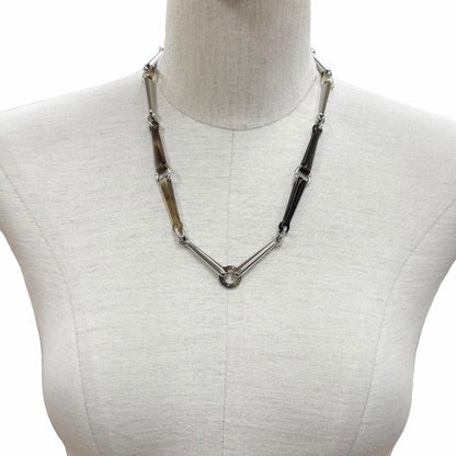 Hermes Molle Buffalo Horn Silver Necklace Brown — view 4