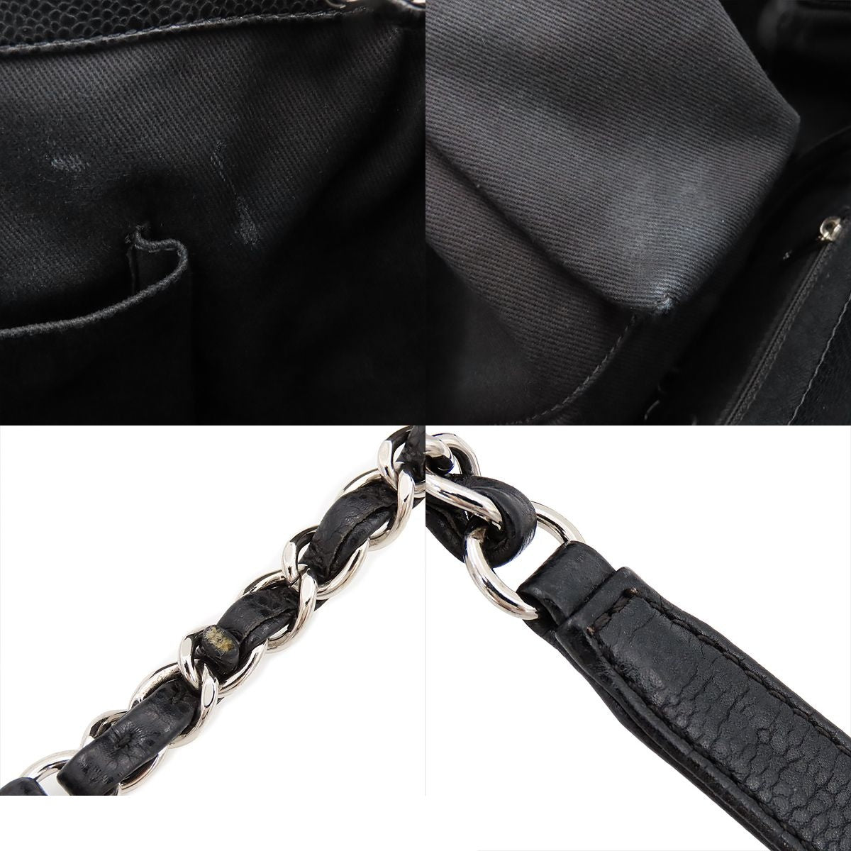 Chanel Chain Tote CC Logo Quilted Shoulder Bag Black Caviar Leather — view 8