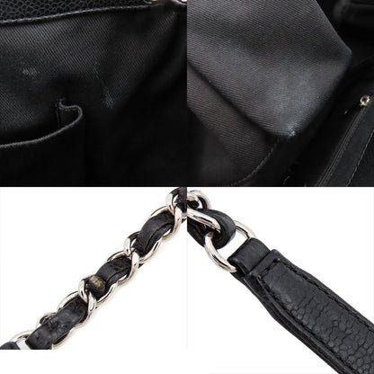 Chanel Chain Tote CC Logo Quilted Shoulder Bag Black Caviar Leather — view 8