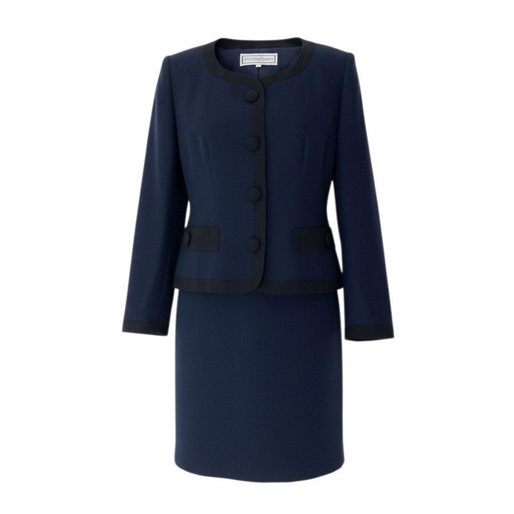Saint Laurent Yves Skirt Set Jacket Tight Bicolor M Navy Black Wool