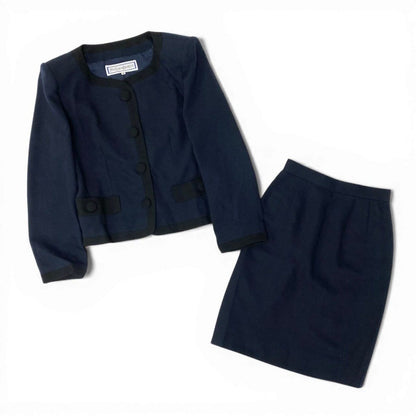 Saint Laurent Yves Skirt Set Jacket Tight Bicolor M Navy Black Wool — view 3