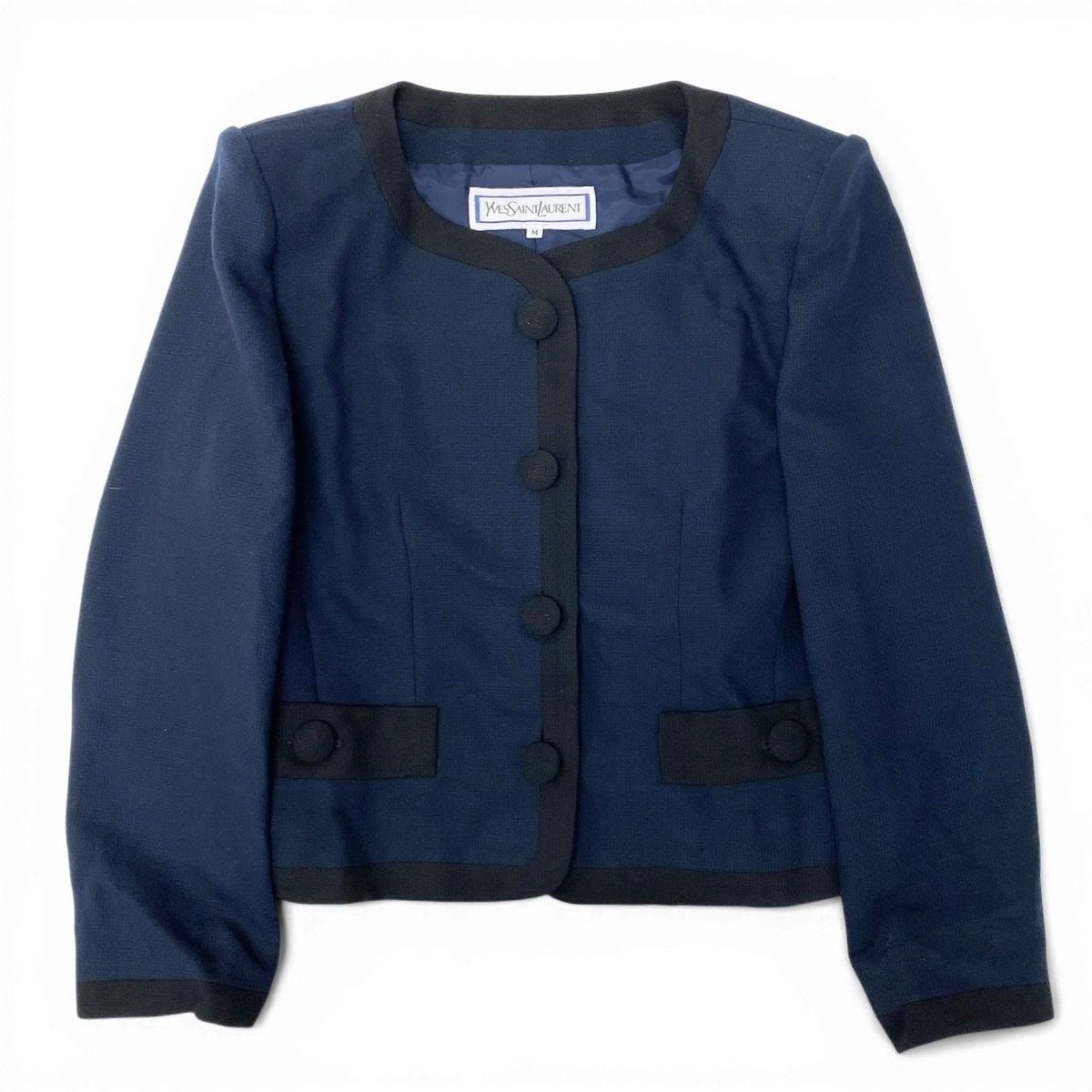 Saint Laurent Yves Skirt Set Jacket Tight Bicolor M Navy Black Wool — view 4