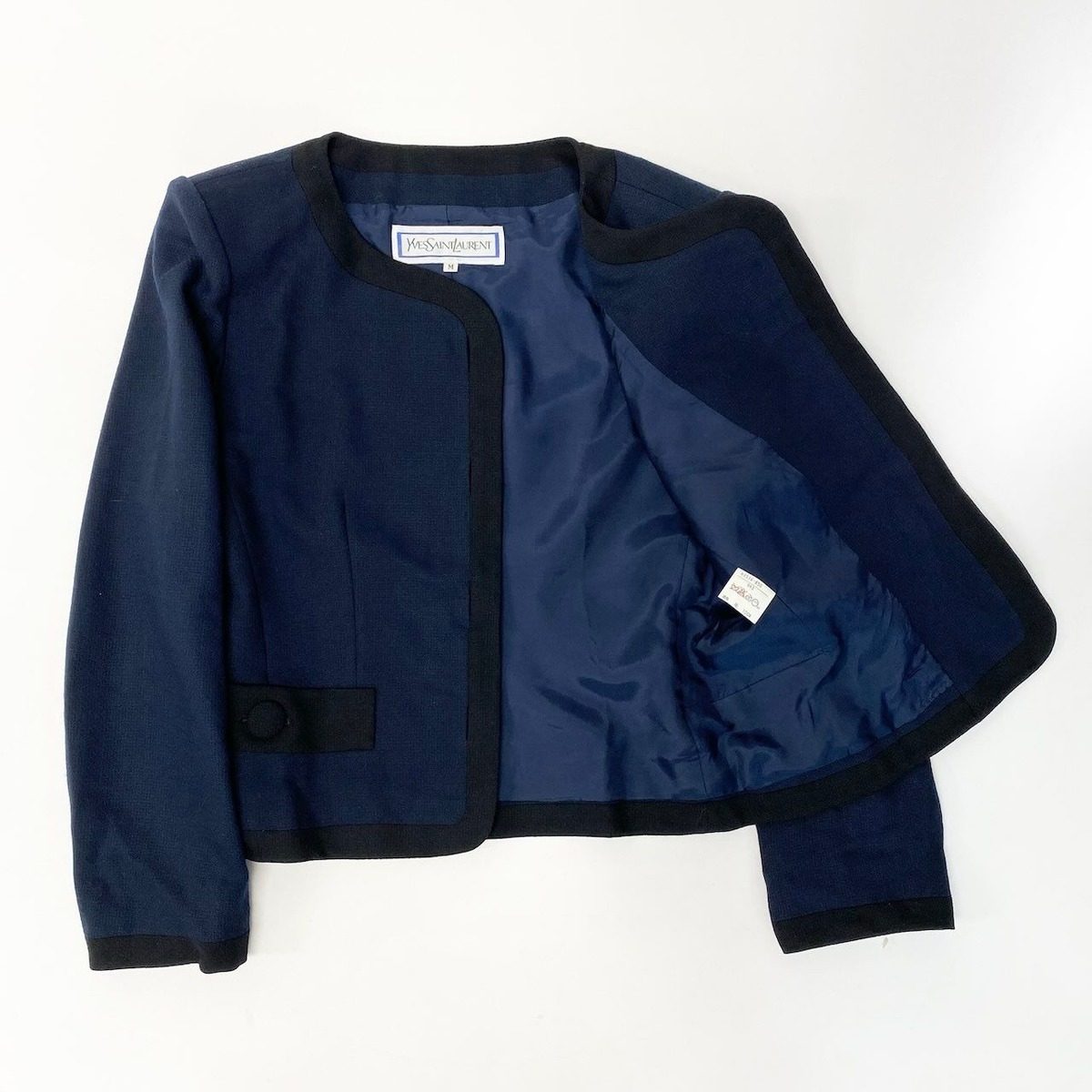 Saint Laurent Yves Skirt Set Jacket Tight Bicolor M Navy Black Wool — view 5