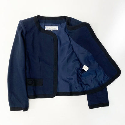 Saint Laurent Yves Skirt Set Jacket Tight Bicolor M Navy Black Wool — view 5