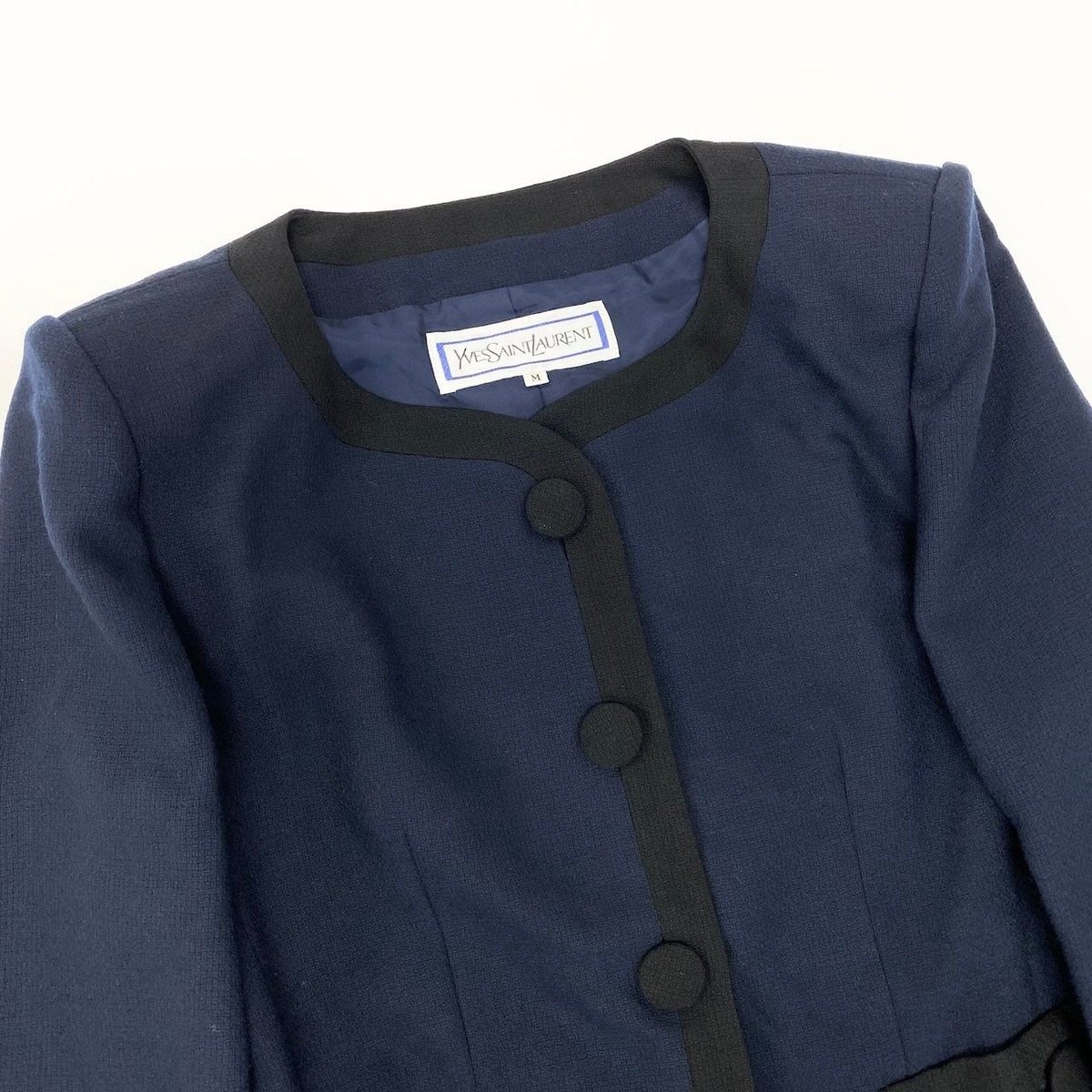 Saint Laurent Yves Skirt Set Jacket Tight Bicolor M Navy Black Wool — view 6