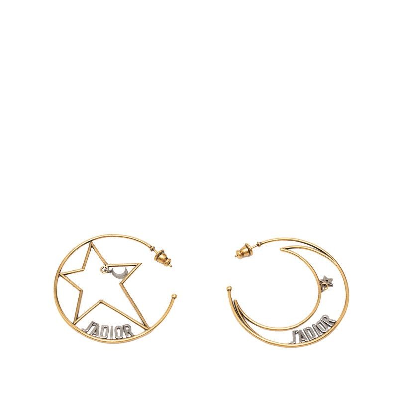 Dior J'adior Moon & Star Hoop Earrings Gold Silver Plated Metal