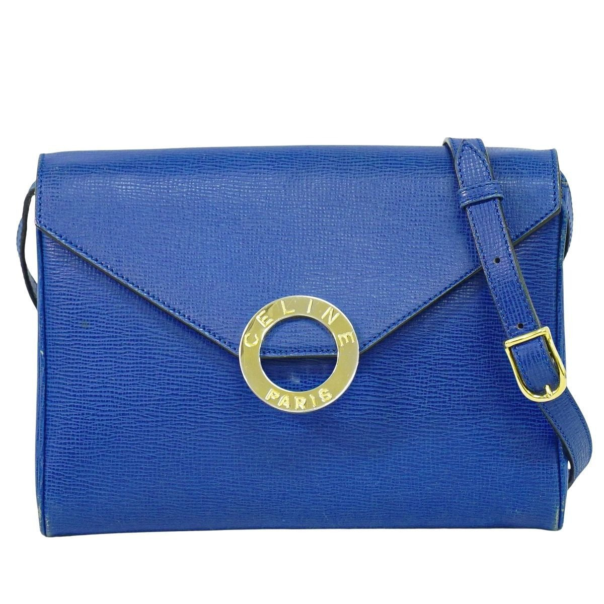 Celine Circle Logo Shoulder Bag Pochette Leather Blue