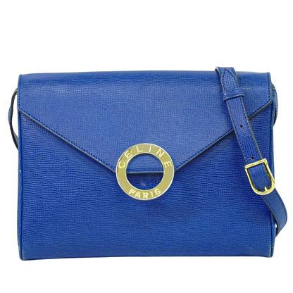 Celine Circle Logo Shoulder Bag Pochette Leather Blue