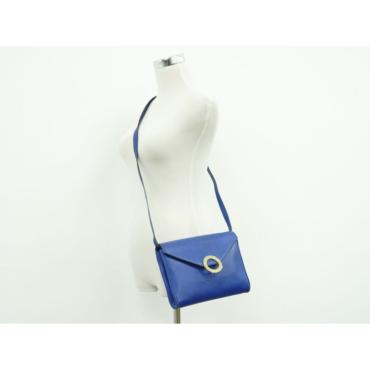 Celine Circle Logo Shoulder Bag Pochette Leather Blue — view 7