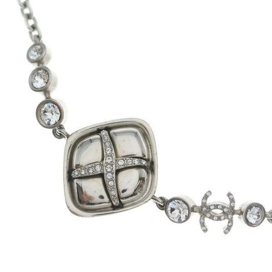 Chanel CC Logo Line Stone Necklace Choker Silver