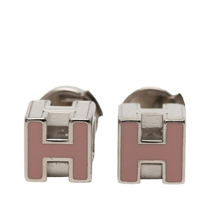 Hermes Cage de Ash Cube Earrings Silver Pink Metal Enamel