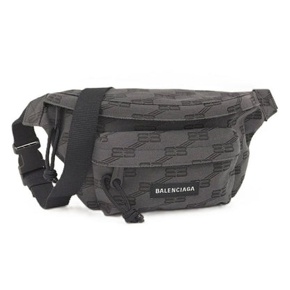 Balenciaga Waist Bag Logo Print Canvas Gray