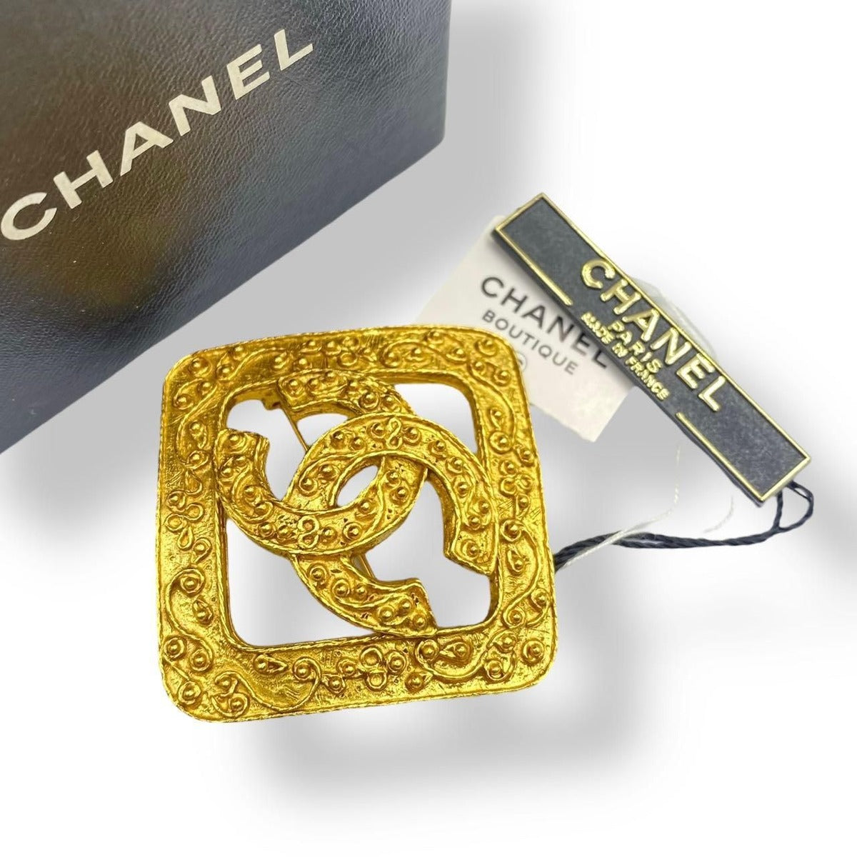 Chanel Square CC Logo Brooch Gold
