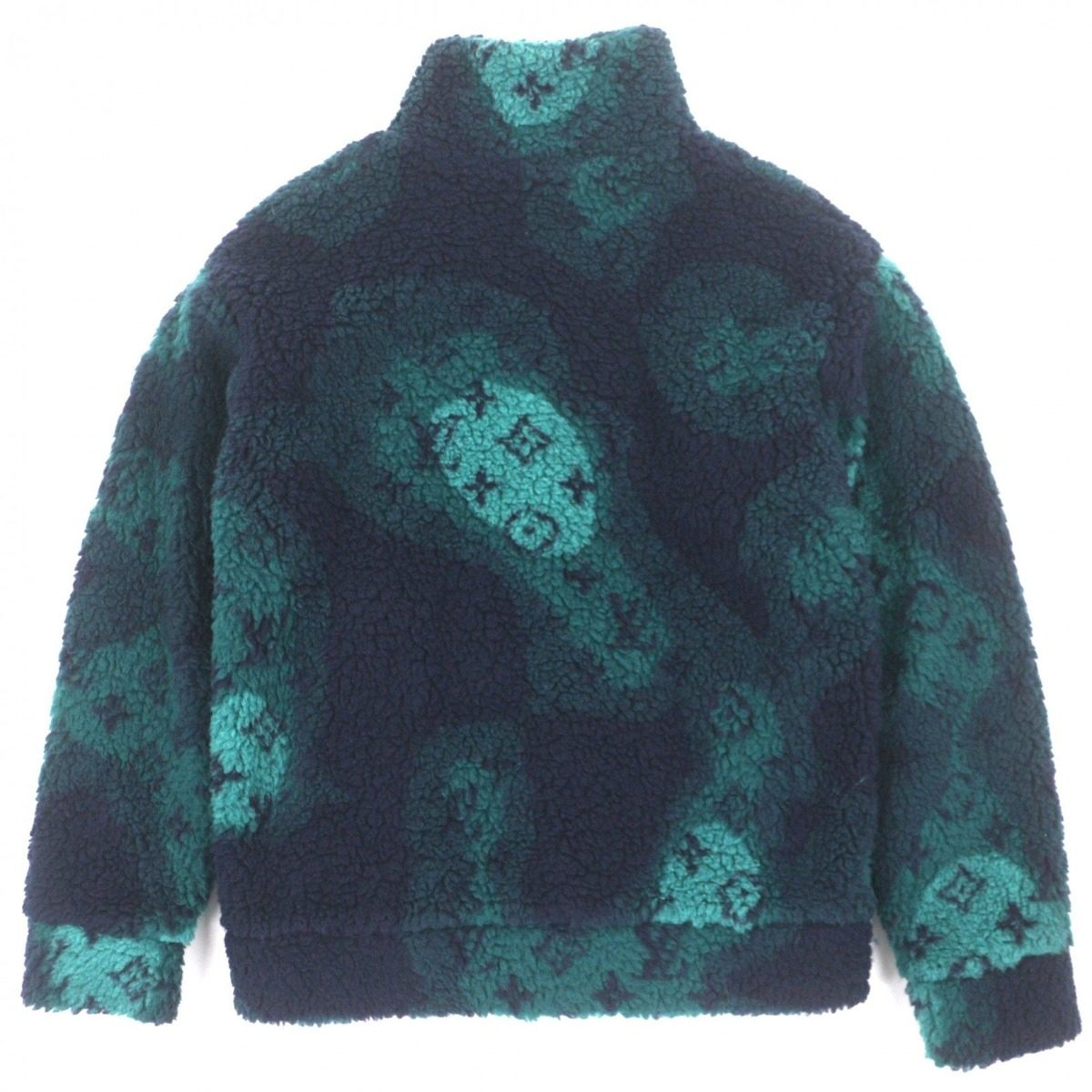 Louis Vuitton Monogram Jacquard Zip Up Fleece Jacket Green Navy — view 3