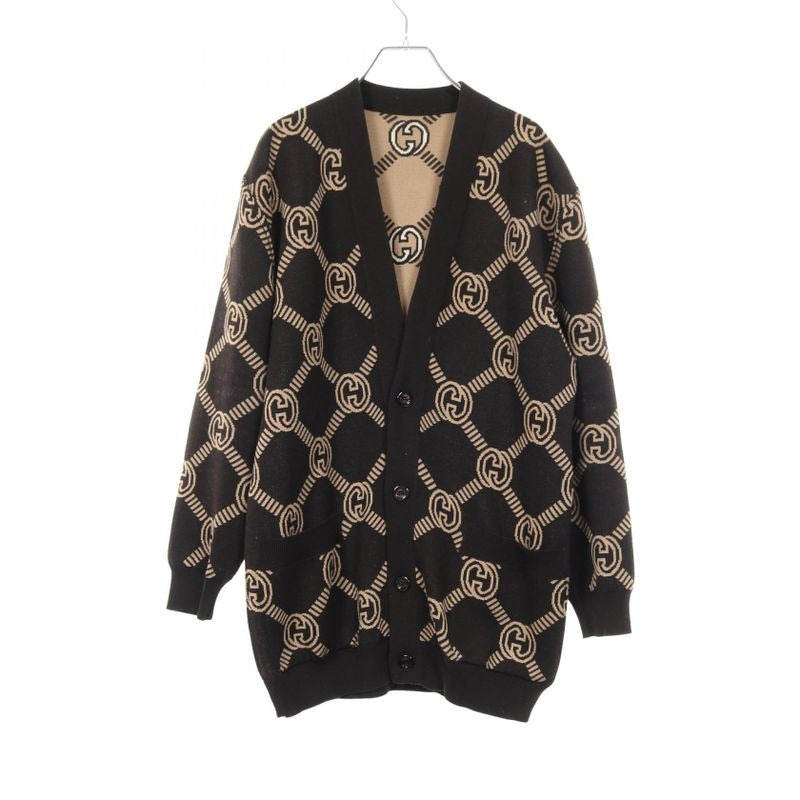 Gucci Cardigan Interlocking G Reversible Brown Beige Wool