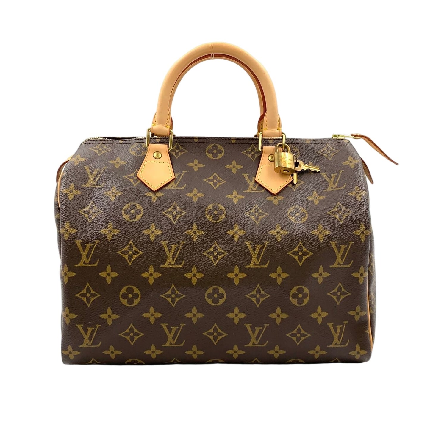 Louis Vuitton Speedy 30 Monogram Leather Brown Handbag Gold