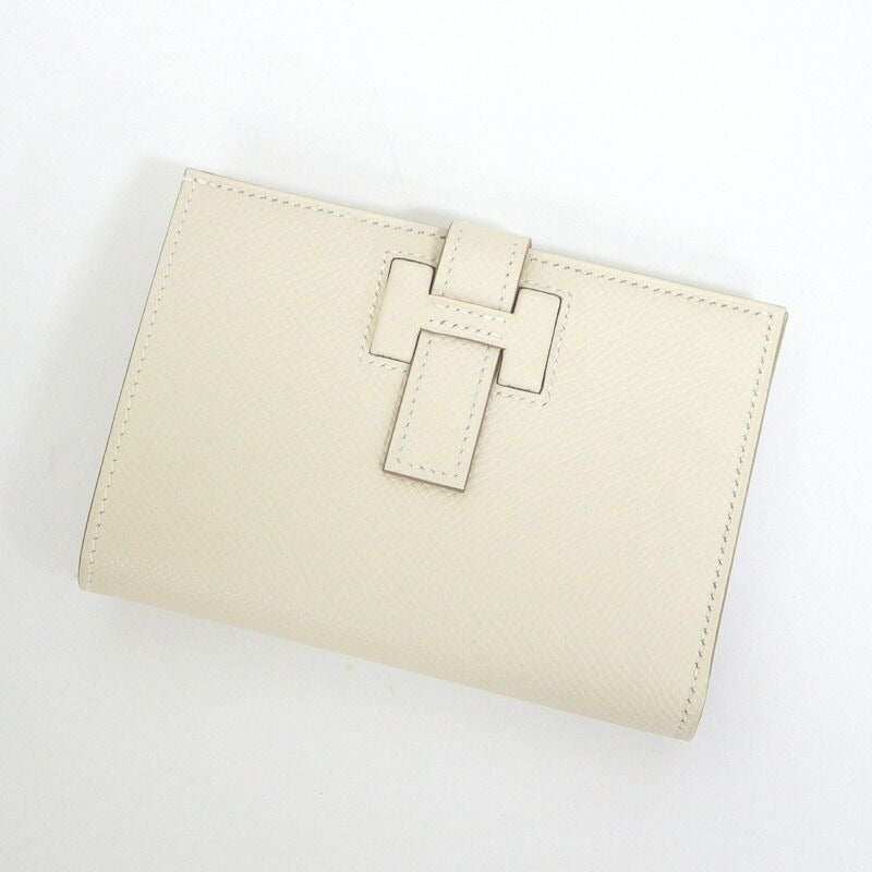 Hermes New-h Passant Compact Fold Wallet Cles Silver Epsom