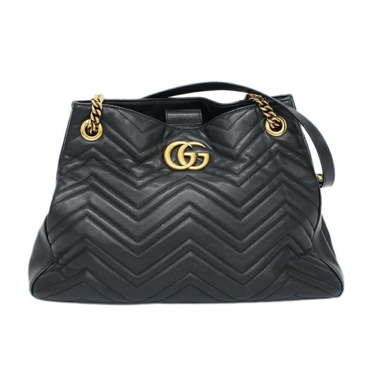 Gucci GG Marmont Chain Shoulder Bag Black Gold Leather