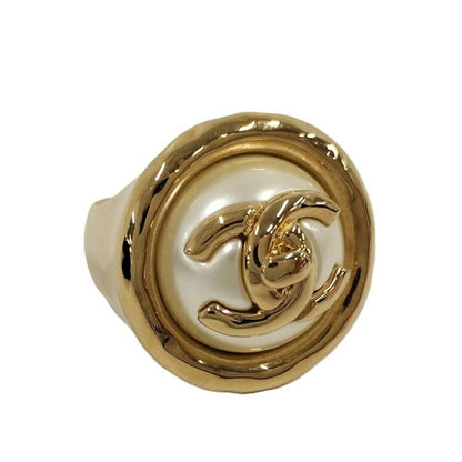 Chanel CC Logo Pearl Ring Gold Plated