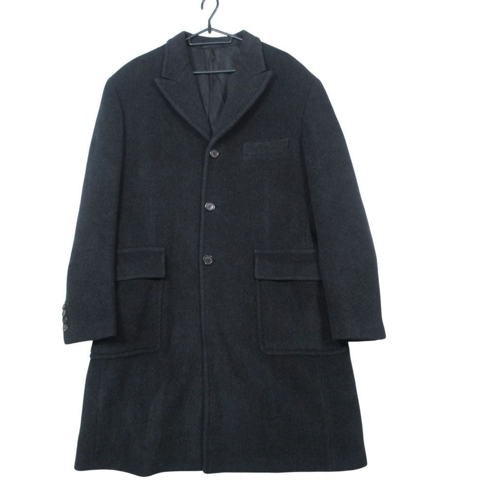Prada Long Coat Jacket Chesterfield Wool Vintage 50 L Black