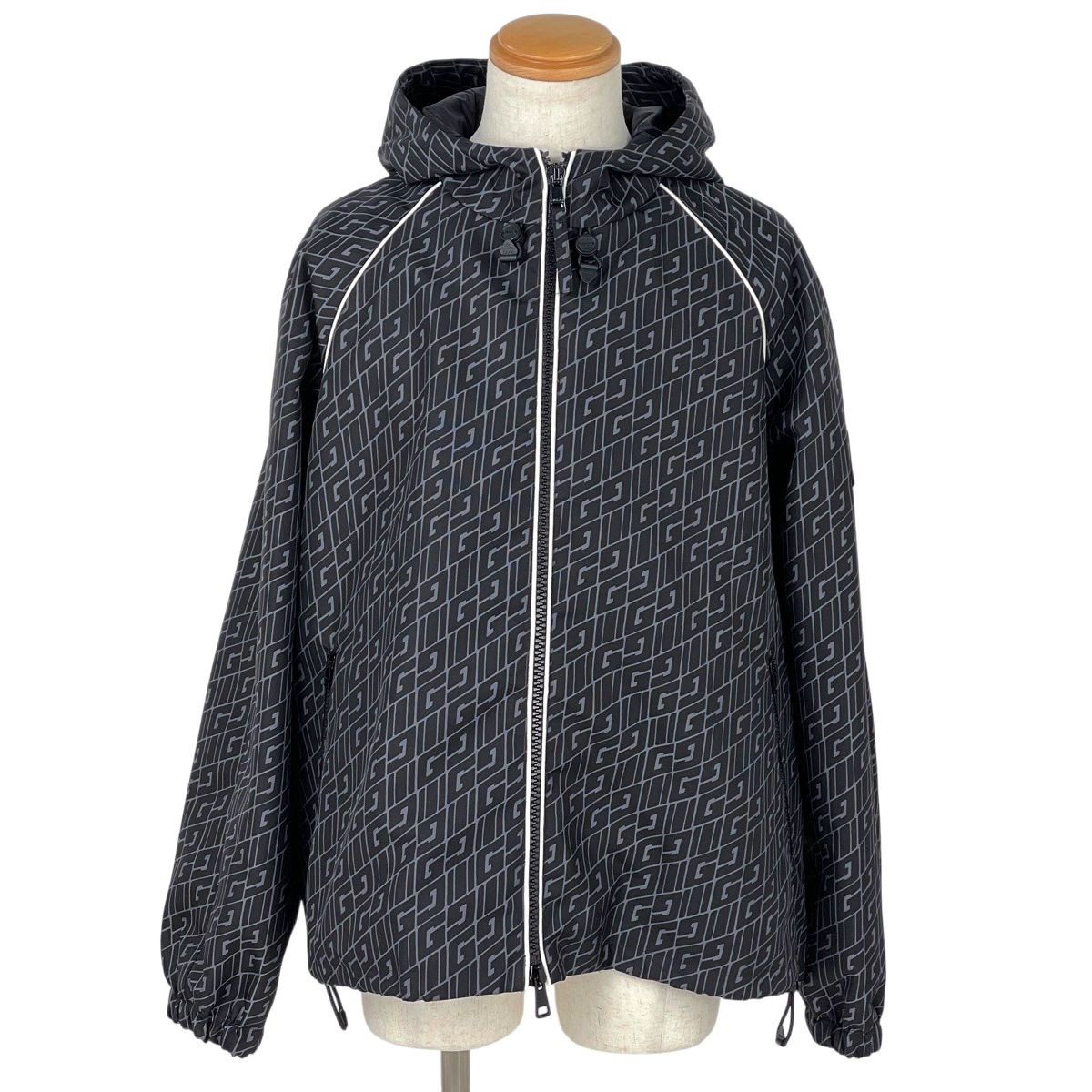Gucci Logo Nylon Jacket All Over Pattern Interlocking Outer Black