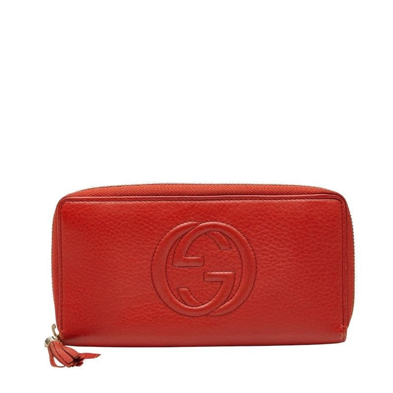 Gucci Soho Round Zipper Long Wallet Red Leather