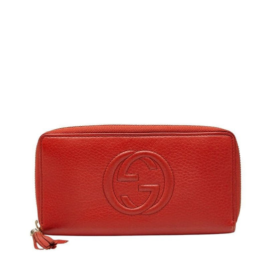 Gucci Soho Round Zipper Long Wallet Red Leather