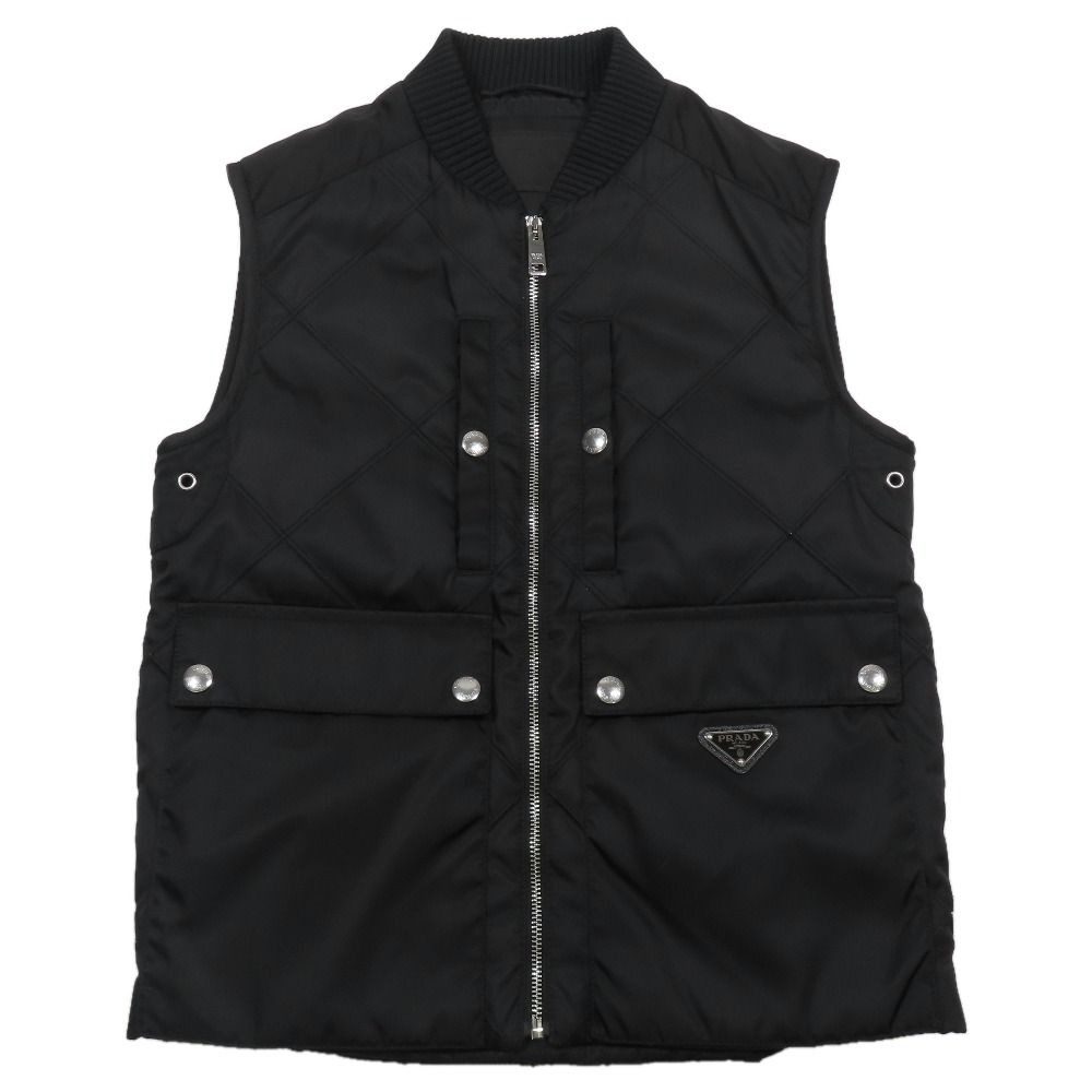 Prada Nylon Quilted Vest Jacket Zip Up Triangle Logo Plate 44 Black