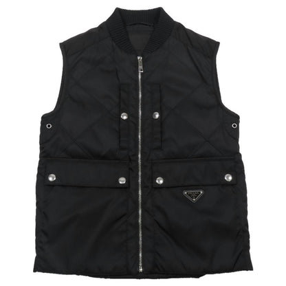 Prada Nylon Quilted Vest Jacket Zip Up Triangle Logo Plate 44 Black