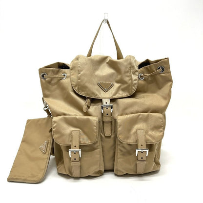 Prada Backpack Triangle Logo Nylon Beige