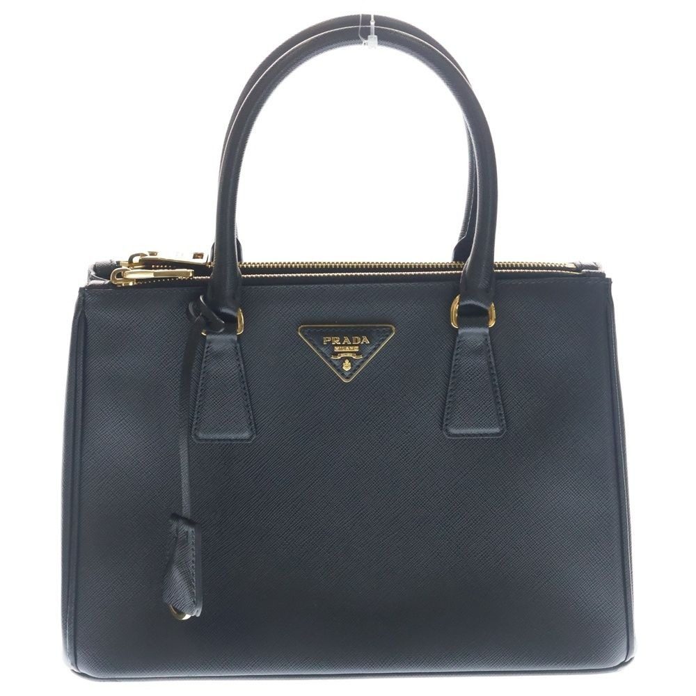 Prada Galleria Saffiano 2-Way Shoulder Bag Black Leather Gold