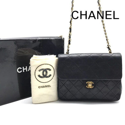 Chanel Mini Quilted CC Logo Turnlock Chain Shoulder Bag Lambskin Black