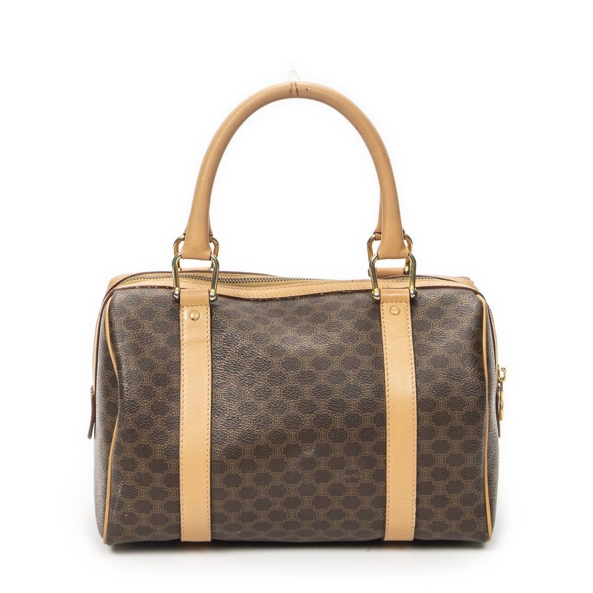 Celine Mini Boston Beige Brown Macadam Canvas Shoulder Bag — view 5