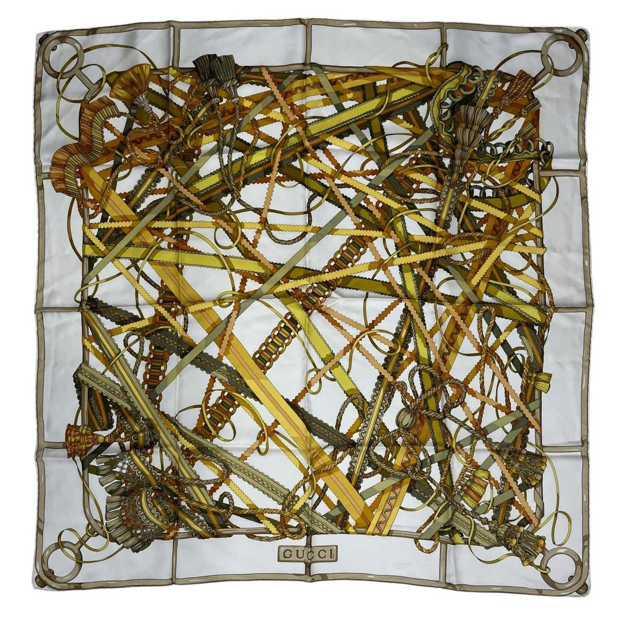 Gucci Scarf Silk Harness All Over Pattern Beige