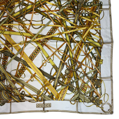 Gucci Scarf Silk Harness All Over Pattern Beige — view 5