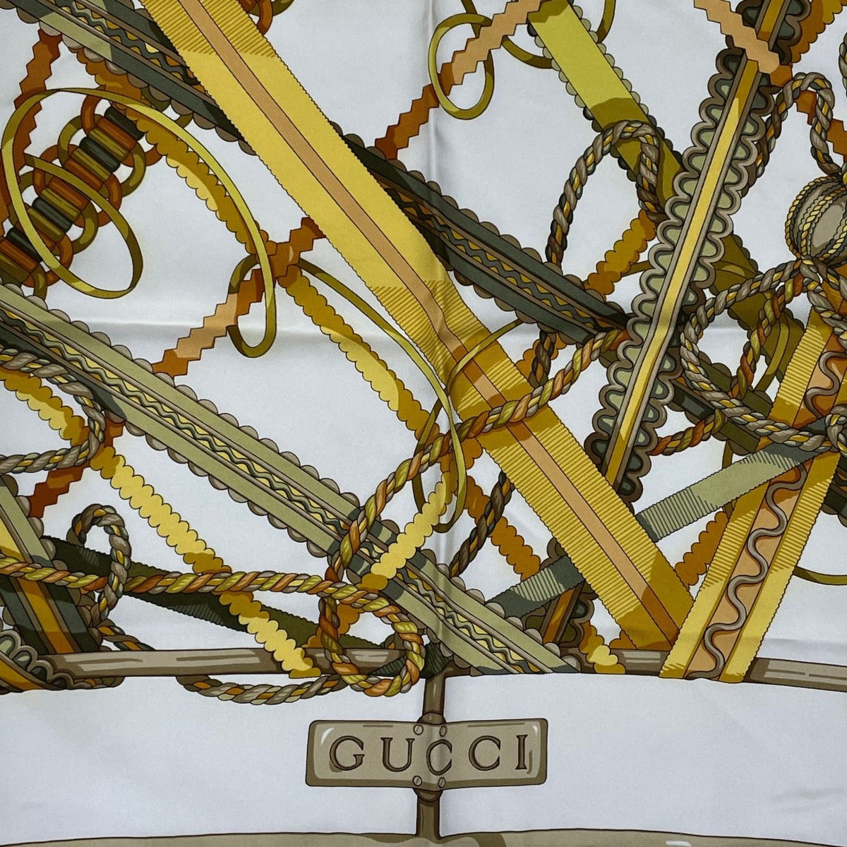 Gucci Scarf Silk Harness All Over Pattern Beige — view 6