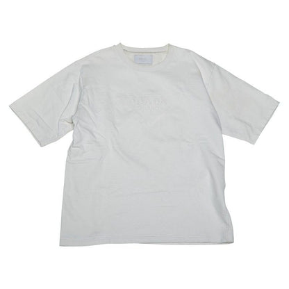 Prada Felpa Logo T-Shirt Size L Ujn773 Ivory White Cotton