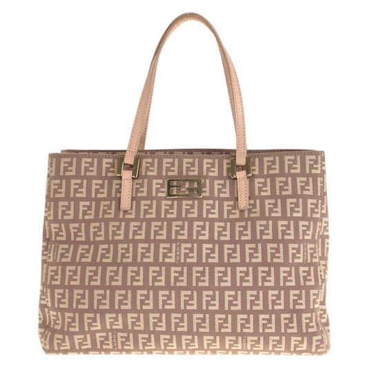 Fendi Zucca Pattern Pink Salmon Gold Canvas Leather Tote