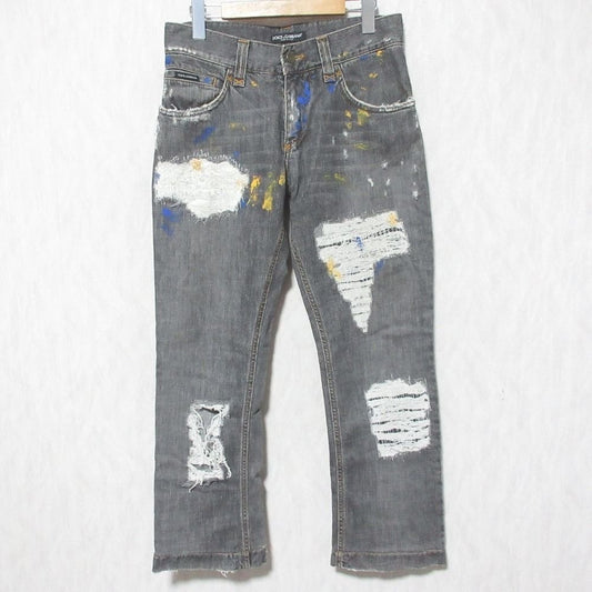Dolce & Gabbana Painted Crushed Jeans Denim Pants 44 Gray