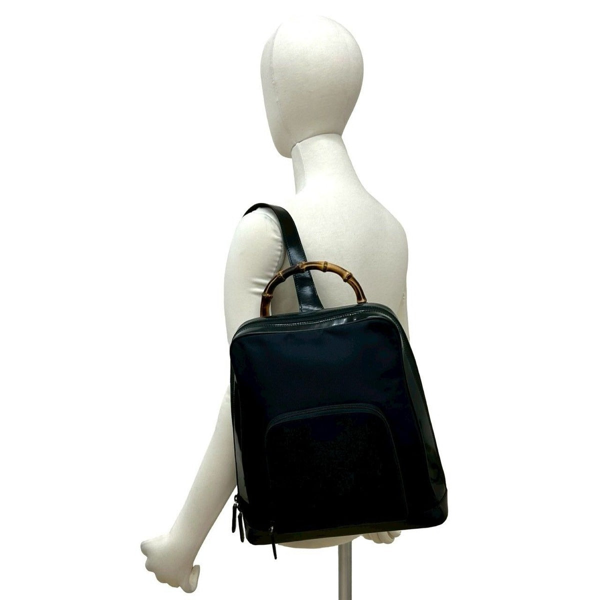 Gucci Vintage Bamboo Nylon Patent Backpack — view 2