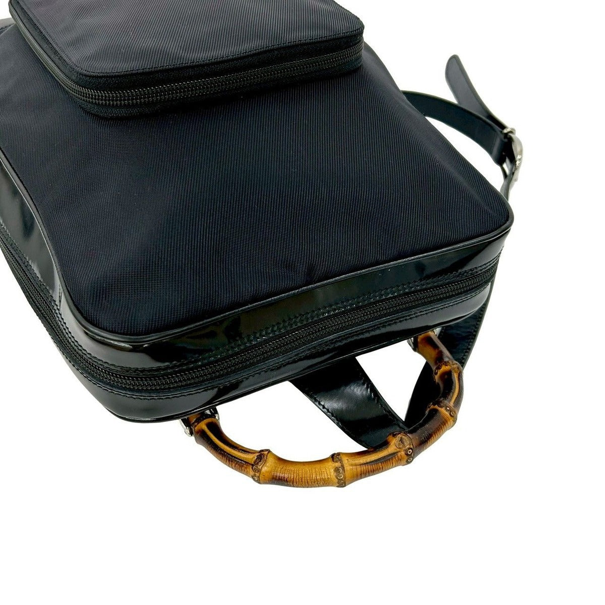 Gucci Vintage Bamboo Nylon Patent Backpack — view 4
