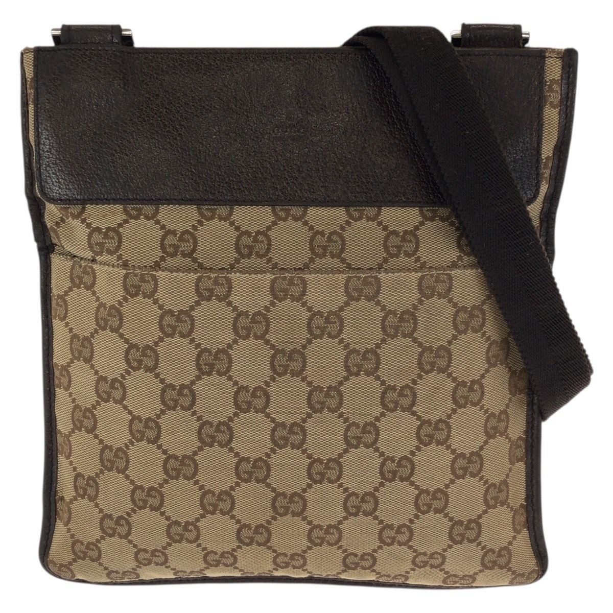 Gucci Beige Dark Brown GG Canvas Leather Shoulder Bag Pochette