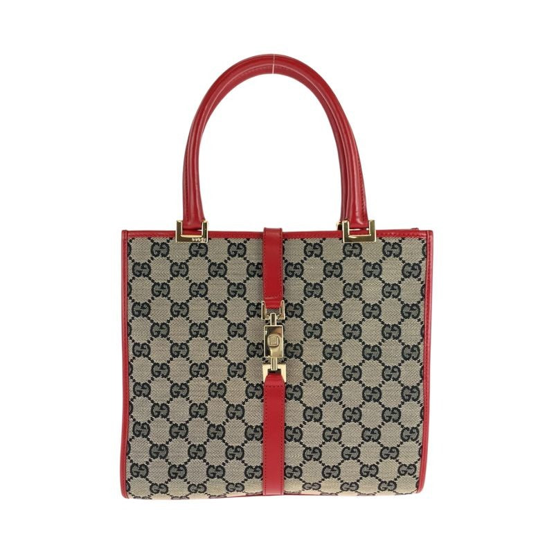 Gucci Jackie Gray Red Gold Hardware GG Canvas 002 1065 Tote